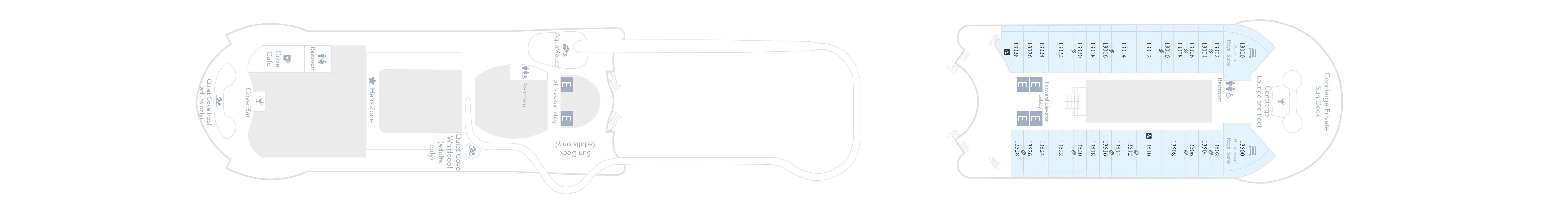 Disney Wish, Deck 13: official cabin and venue layout