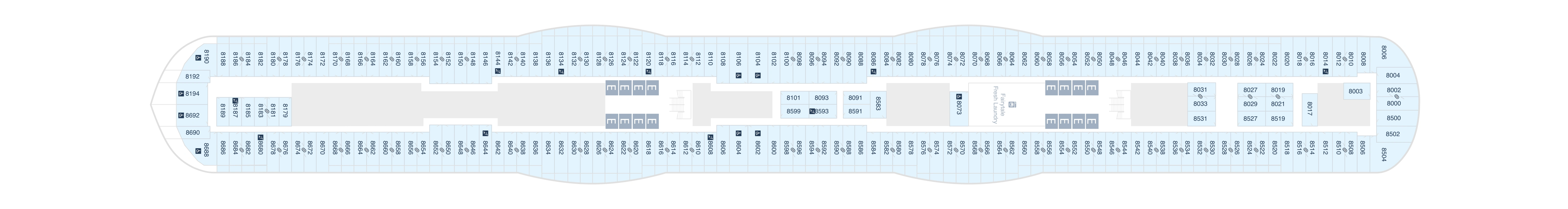 Disney Wish, Deck 8: official cabin and venue layout