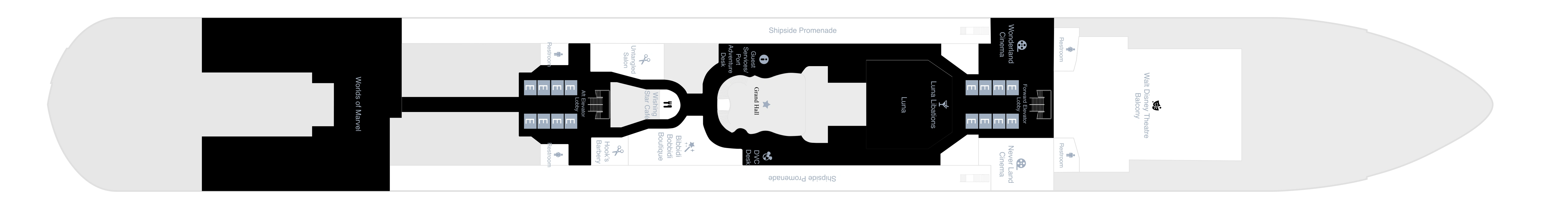 Disney Wish, Deck 4: official cabin and venue layout