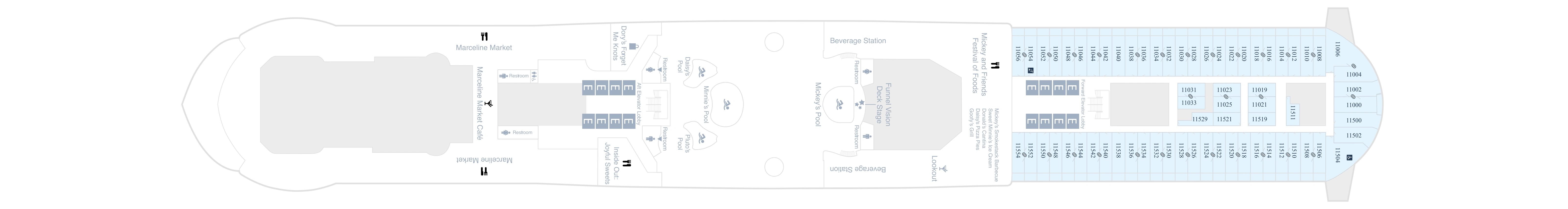 Disney Wish, Deck 11: official cabin and venue layout