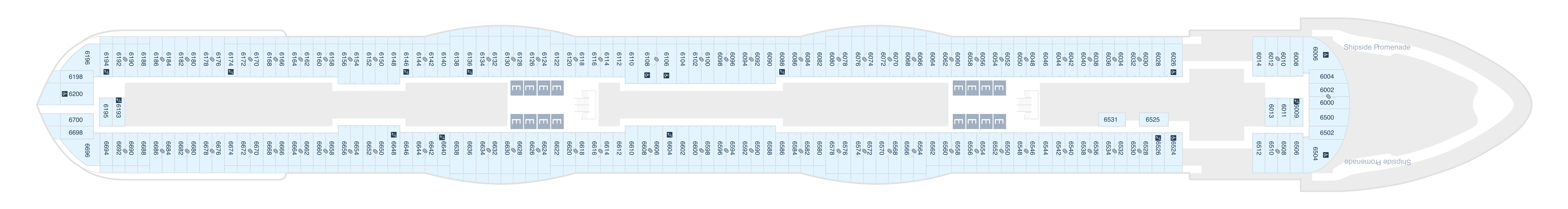 Disney Wish, Deck 6: official cabin and venue layout