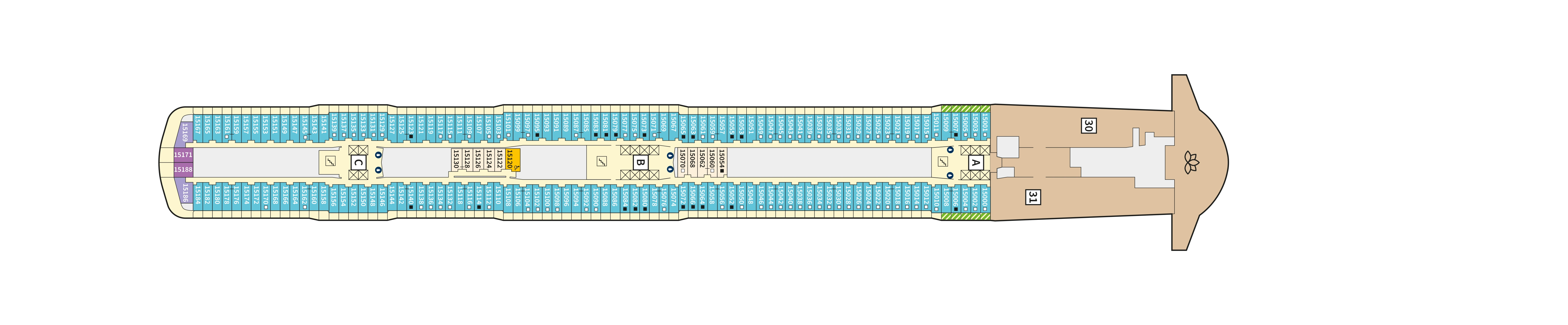 Mein Schiff Flow, Deck 15: official cabin and venue layout
