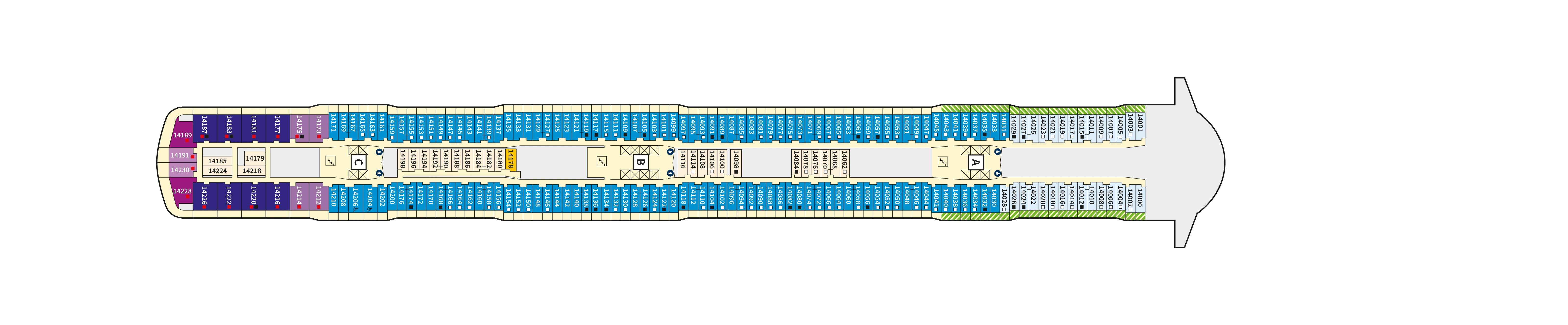 Mein Schiff Flow, Deck 14: official cabin and venue layout