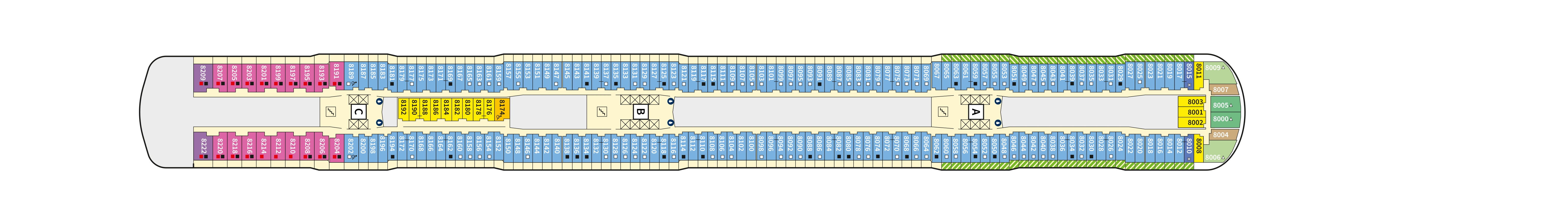Mein Schiff Flow, Deck 8: official cabin and venue layout