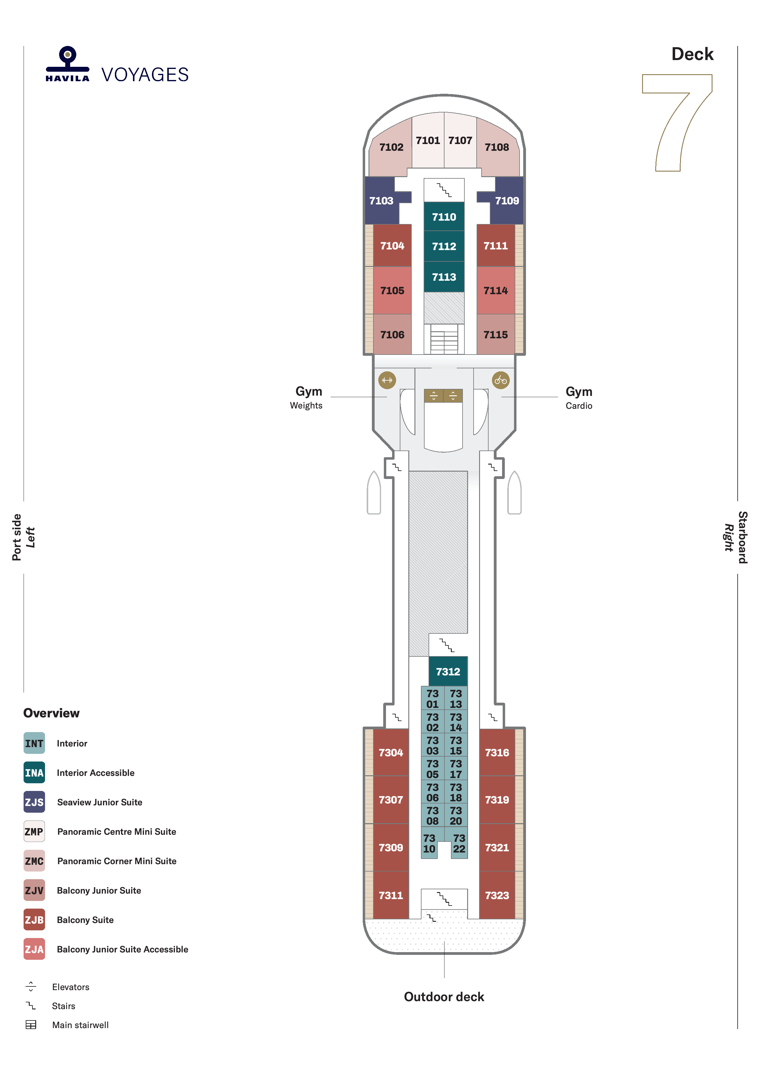 Havila Polaris, Deck 7: official cabin and venue layout