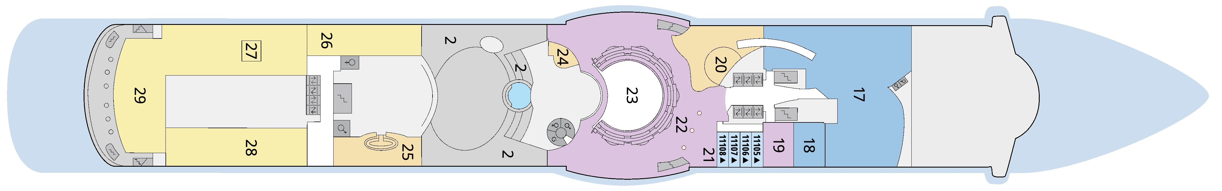 AIDAstella, Deck 11: official cabin and venue layout