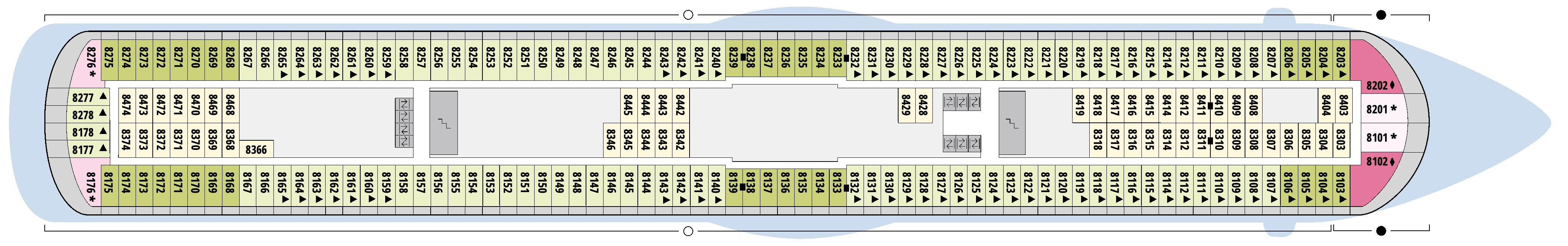 AIDAstella, Deck 8: official cabin and venue layout