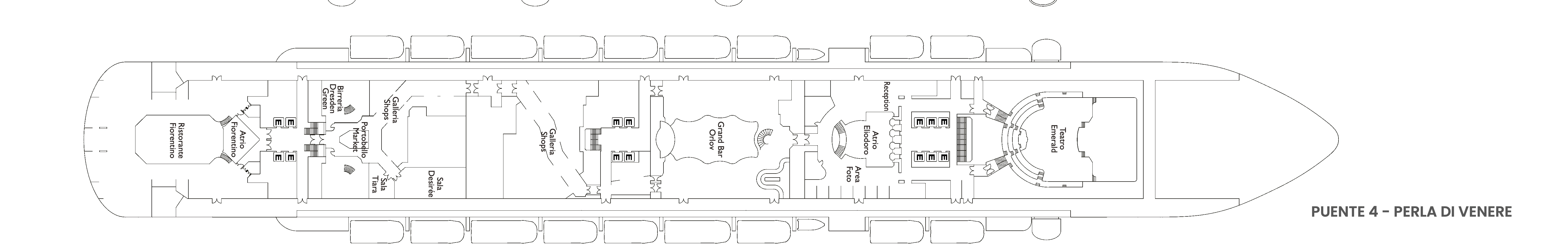 Costa Diadema, Deck 4: official cabin and venue layout