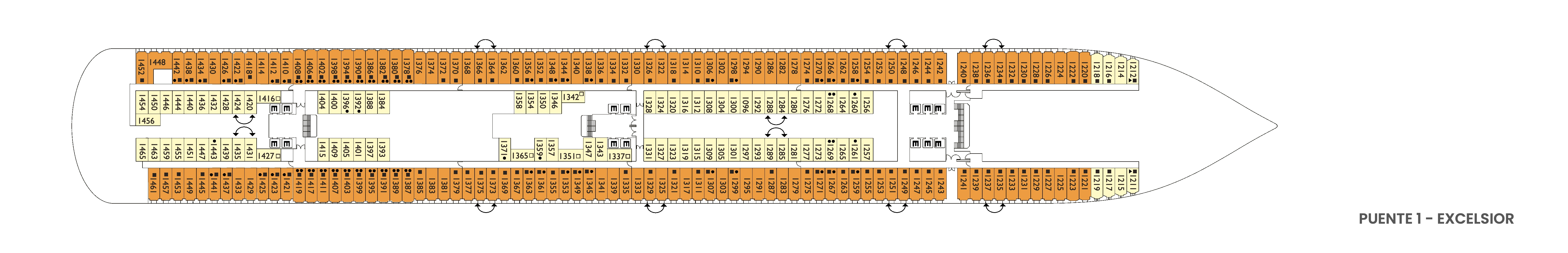 Costa Diadema, Deck 1: official cabin and venue layout
