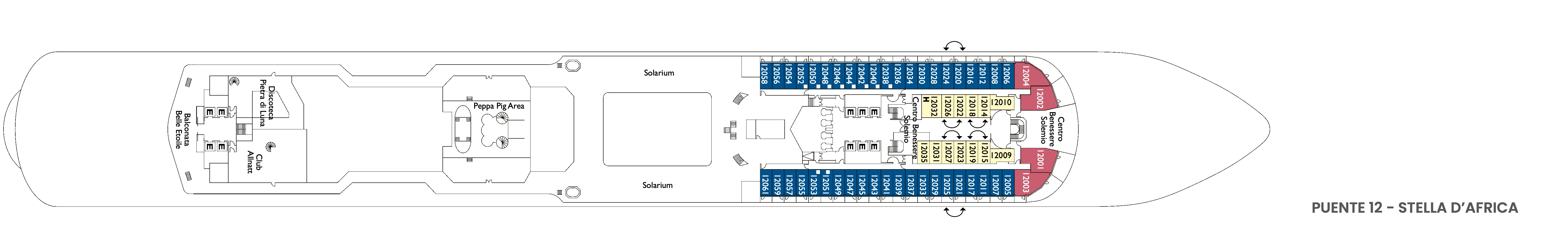 Costa Diadema, Deck 12: official cabin and venue layout