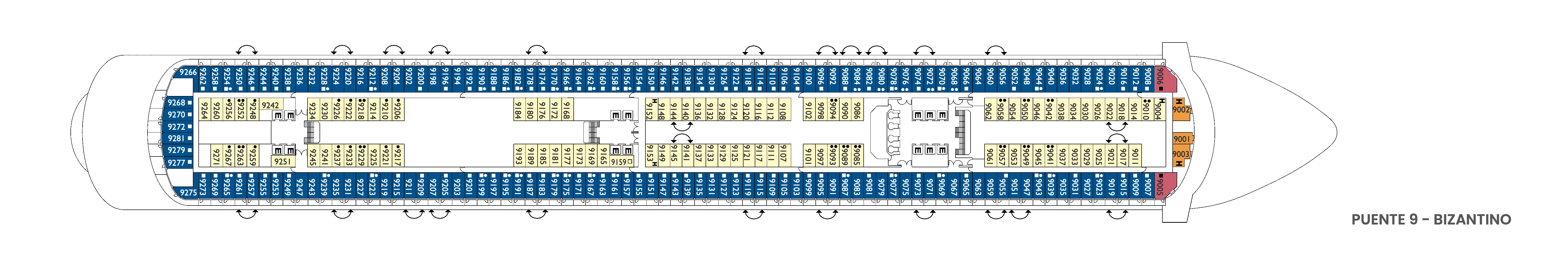 Costa Diadema, Deck 9: official cabin and venue layout