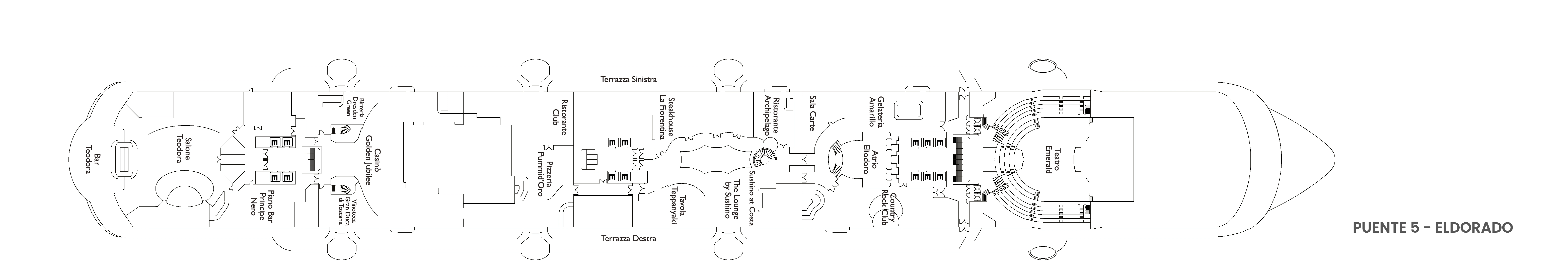 Costa Diadema, Deck 5: official cabin and venue layout