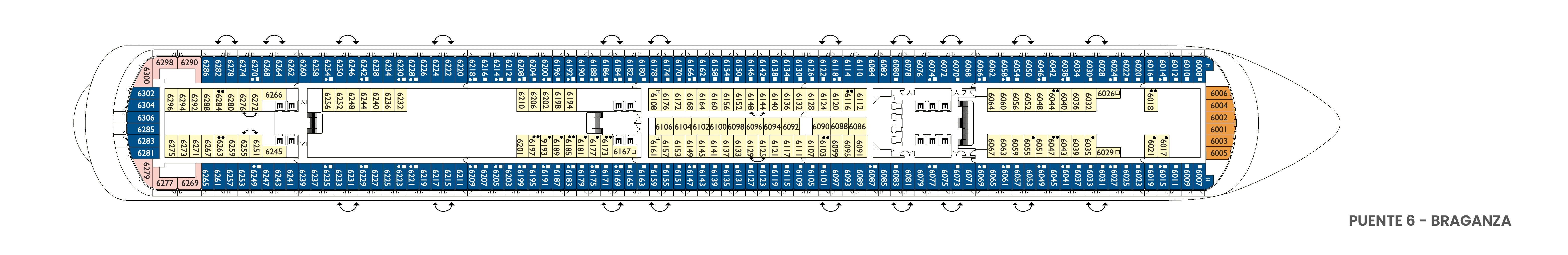 Costa Diadema, Deck 6: official cabin and venue layout