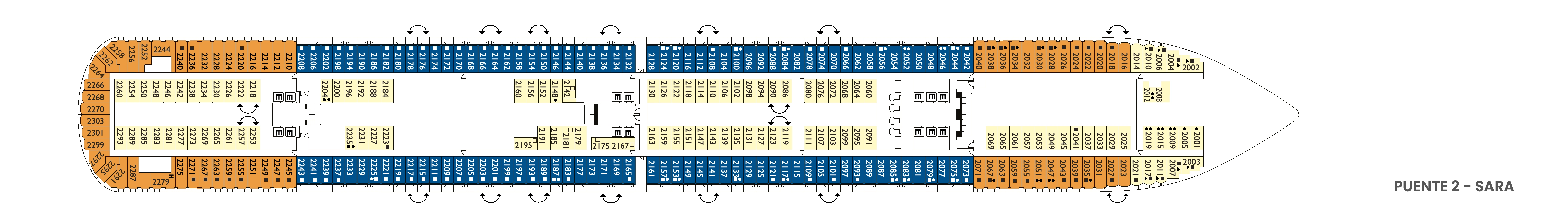 Costa Diadema, Deck 2: official cabin and venue layout