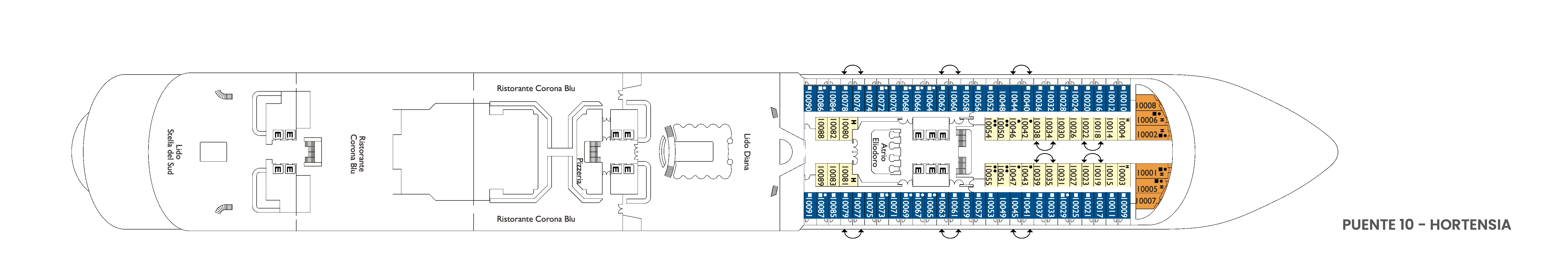 Costa Diadema, Deck 10: official cabin and venue layout
