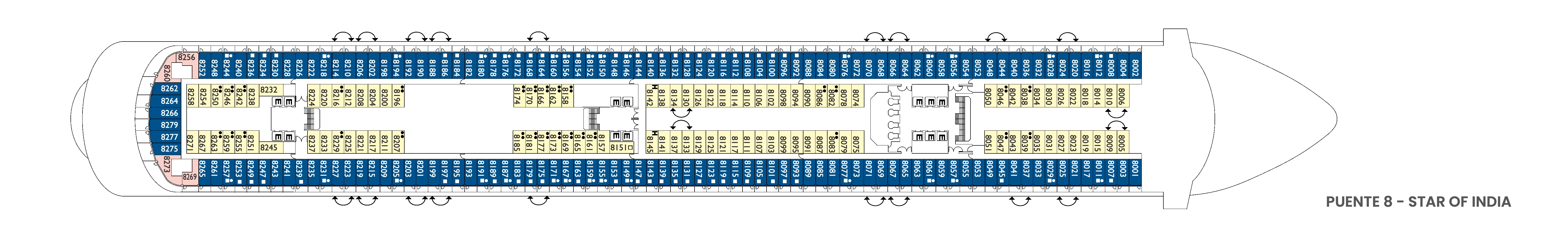 Costa Diadema, Deck 8: official cabin and venue layout