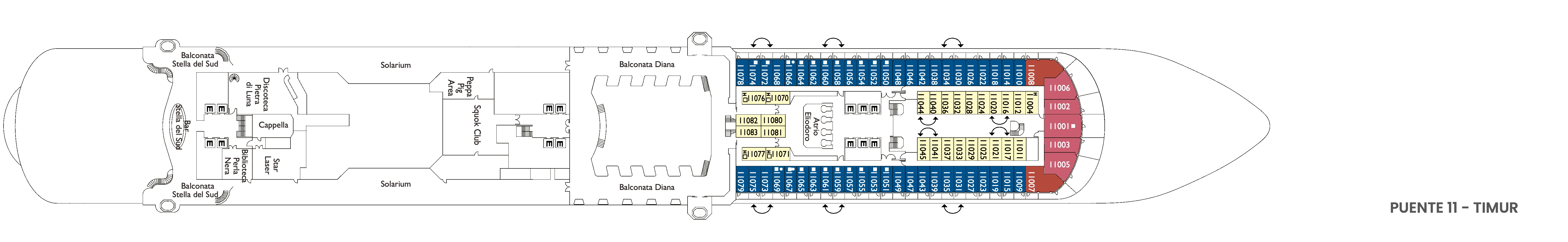 Costa Diadema, Deck 11: official cabin and venue layout