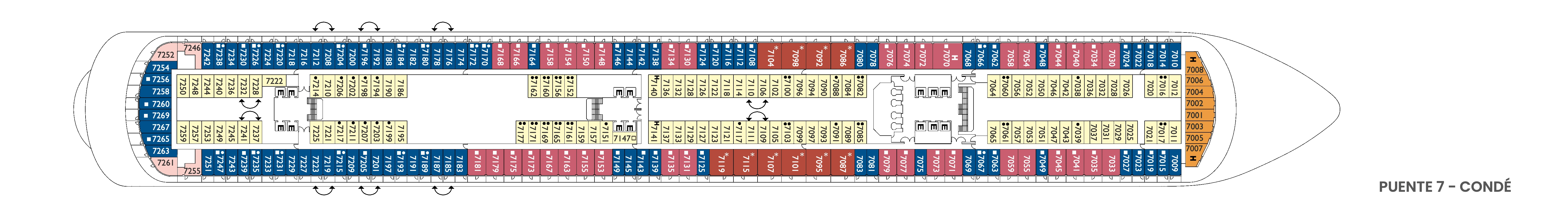 Costa Diadema, Deck 7: official cabin and venue layout