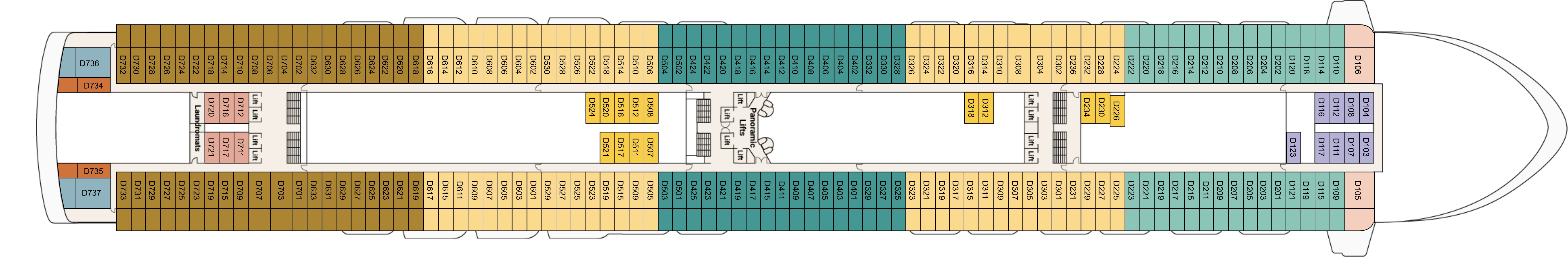 Crown Princess, Deck 9: official cabin and venue layout