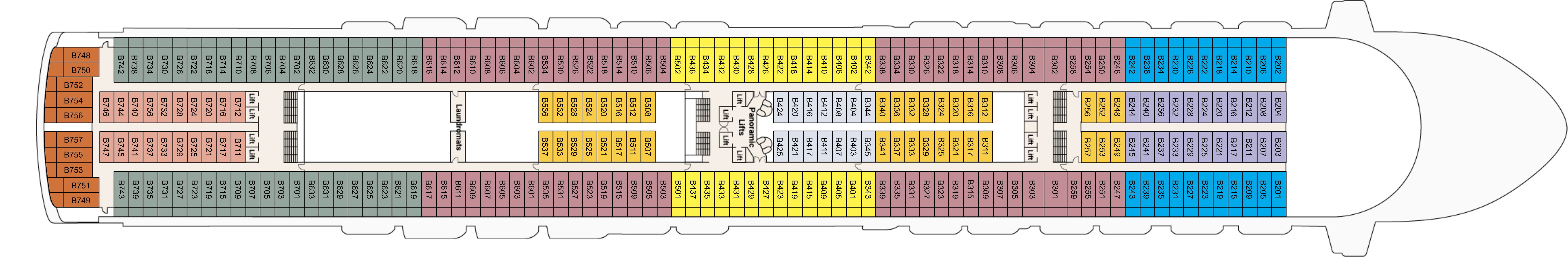 Crown Princess, Deck 11: official cabin and venue layout