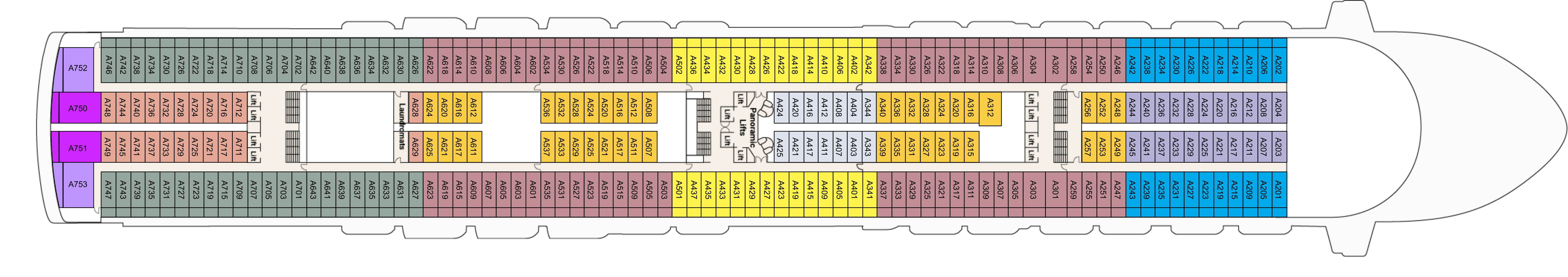 Crown Princess, Deck 12: official cabin and venue layout