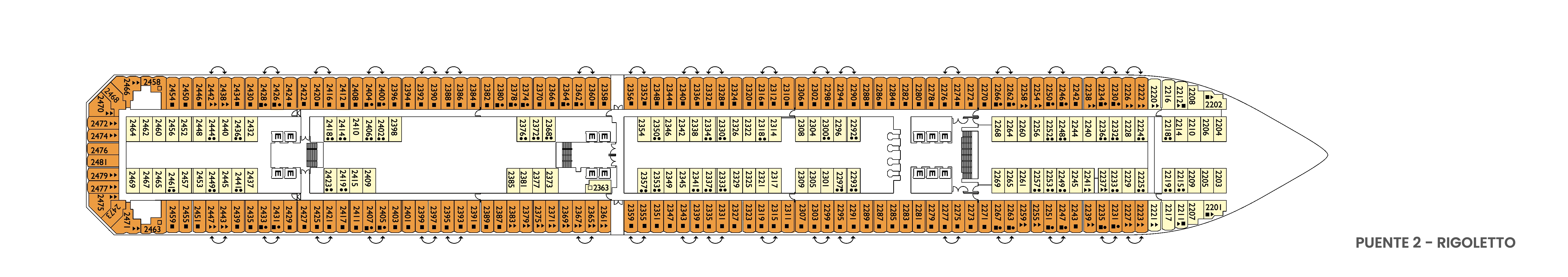 Costa Fascinosa, Deck 2: official cabin and venue layout