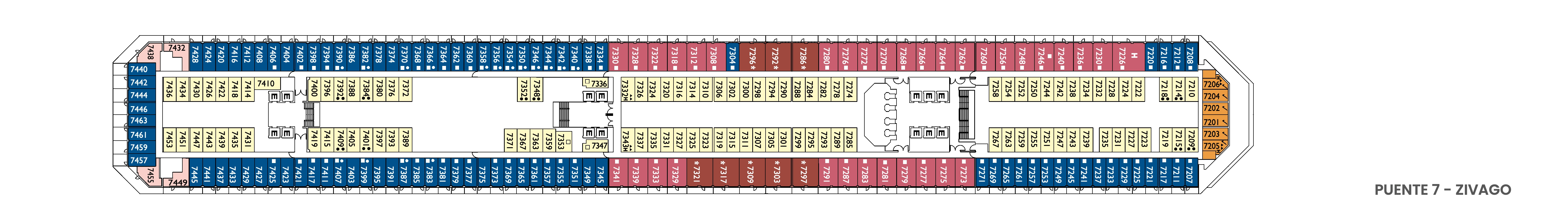 Costa Fascinosa, Deck 7: official cabin and venue layout