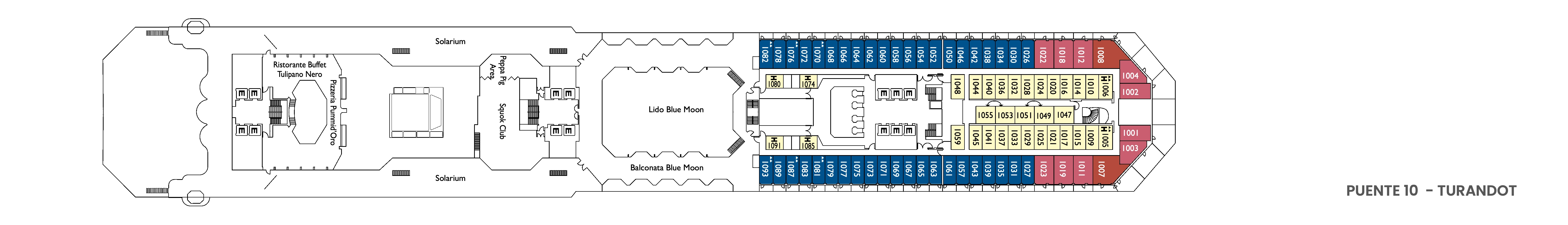 Costa Fascinosa, Deck 10: official cabin and venue layout
