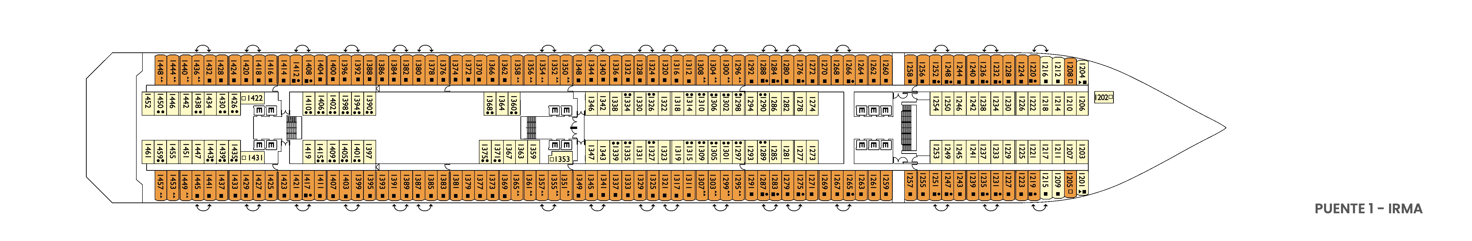 Costa Fascinosa, Deck 1: official cabin and venue layout