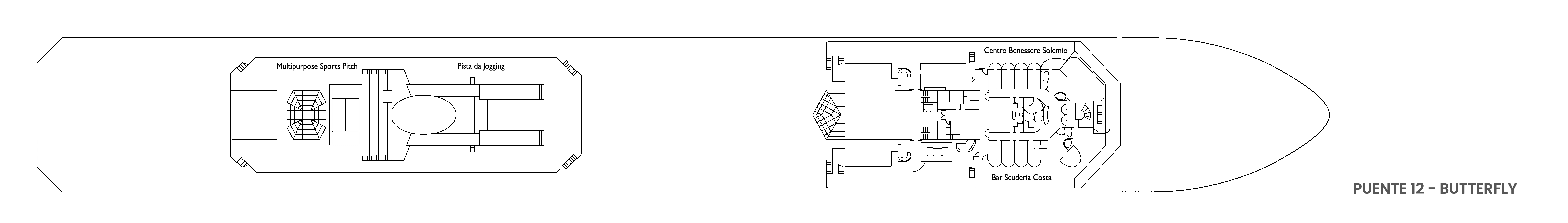 Costa Fascinosa, Deck 12: official cabin and venue layout