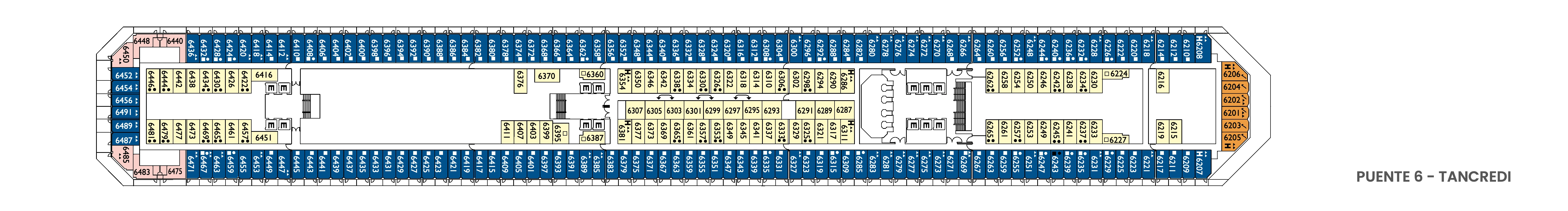 Costa Fascinosa, Deck 6: official cabin and venue layout