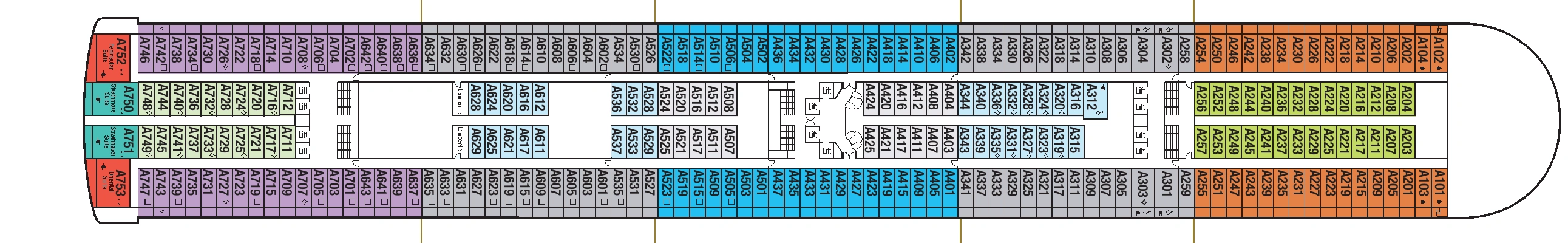 Azura, Deck 12: official cabin and venue layout