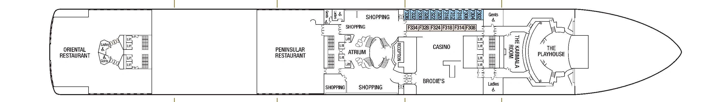 Azura, Deck 6: official cabin and venue layout