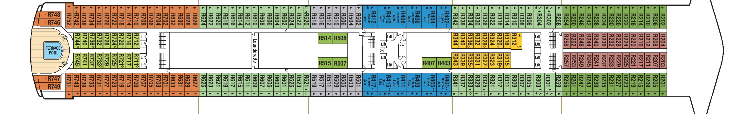 Azura, Deck 14: official cabin and venue layout