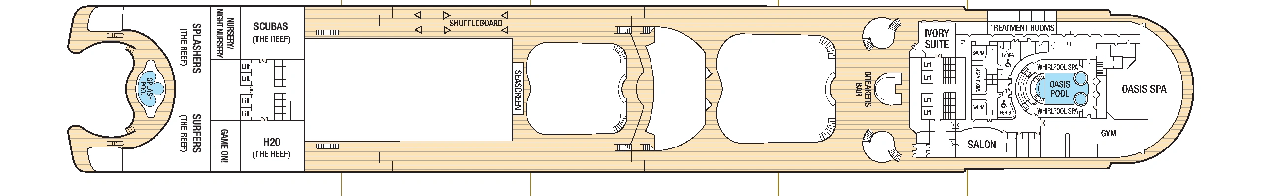 Azura, Deck 16: official cabin and venue layout