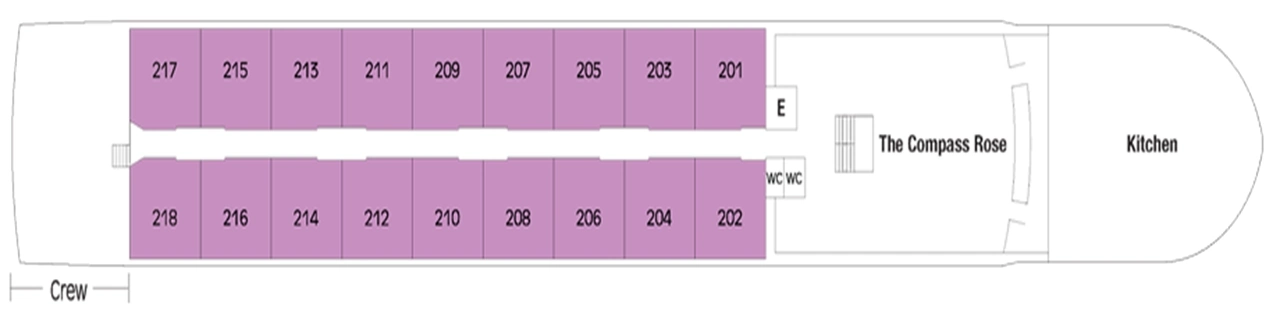 ms Andorinha, Deck 2: official cabin and venue layout