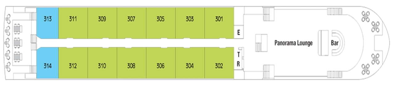 ms Andorinha, Deck 3: official cabin and venue layout