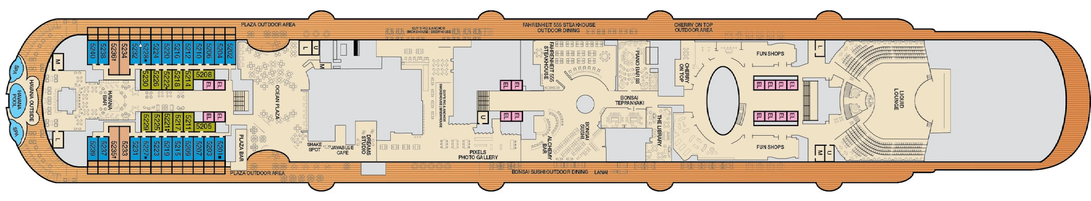 Carnival Horizon, Deck 5: official cabin and venue layout