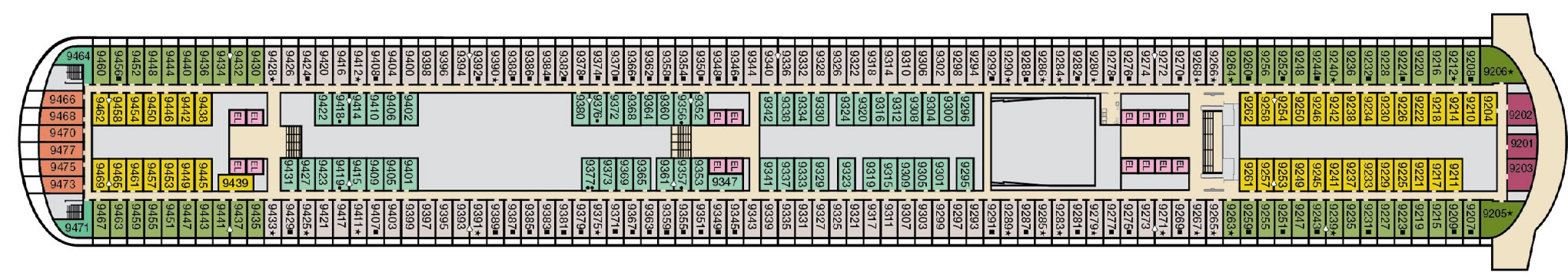 Carnival Horizon, Deck 9: official cabin and venue layout