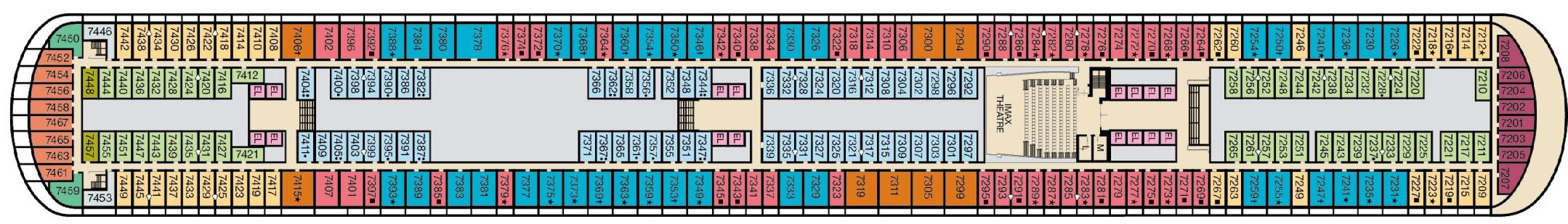 Carnival Horizon, Deck 7: official cabin and venue layout