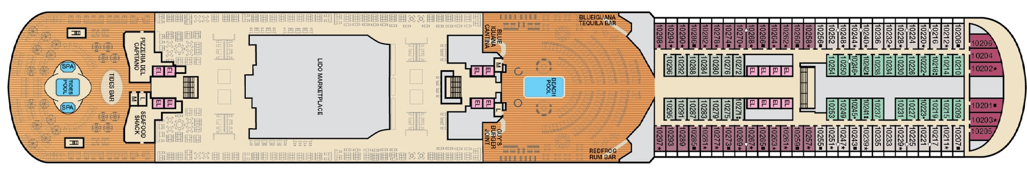Carnival Horizon, Deck 10: official cabin and venue layout