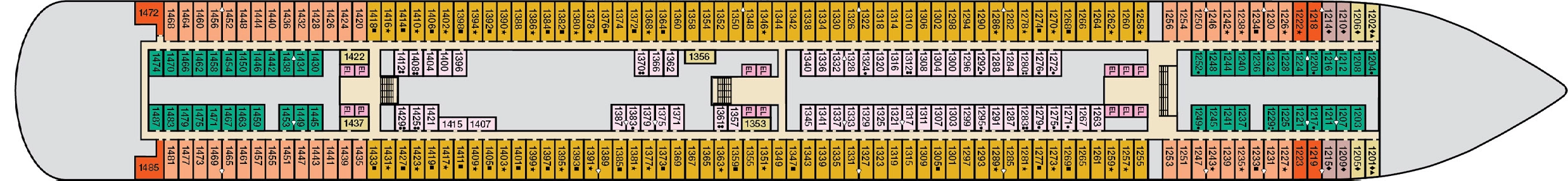 Carnival Horizon, Deck 1: official cabin and venue layout