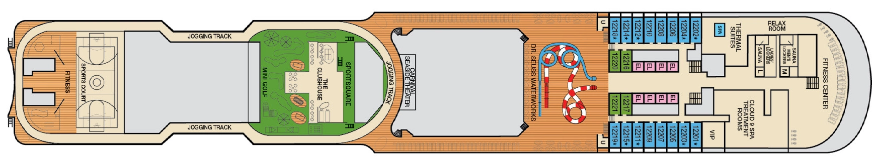 Carnival Horizon, Deck 12: official cabin and venue layout