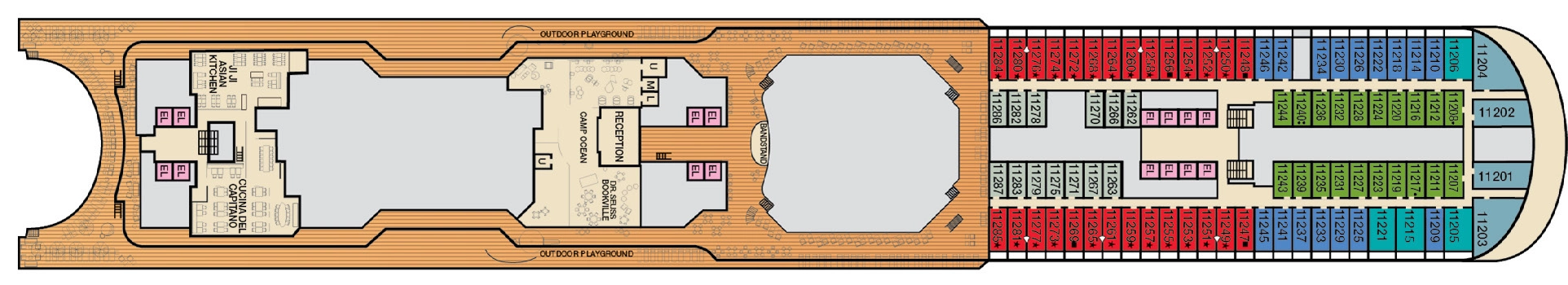 Carnival Horizon, Deck 11: official cabin and venue layout