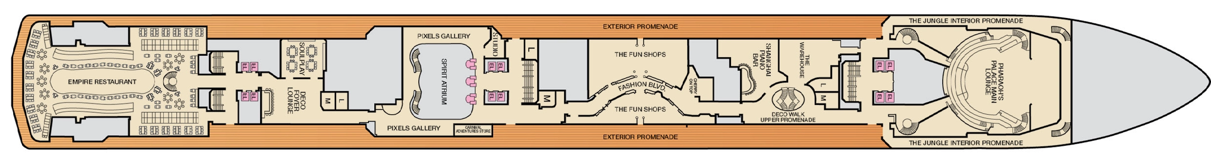 Carnival Spirit, Deck 3: official cabin and venue layout