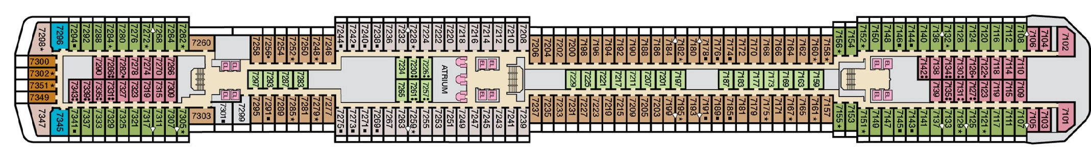 Carnival Spirit, Deck 7: official cabin and venue layout