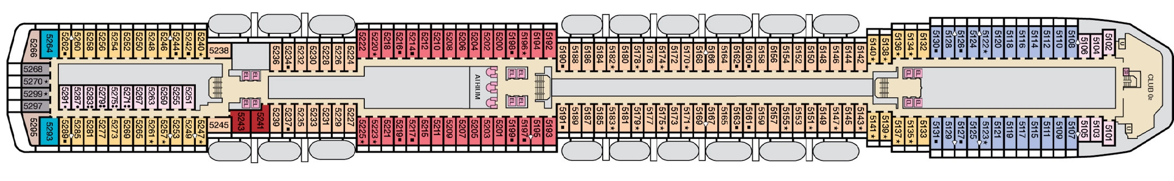Carnival Spirit, Deck 5: official cabin and venue layout