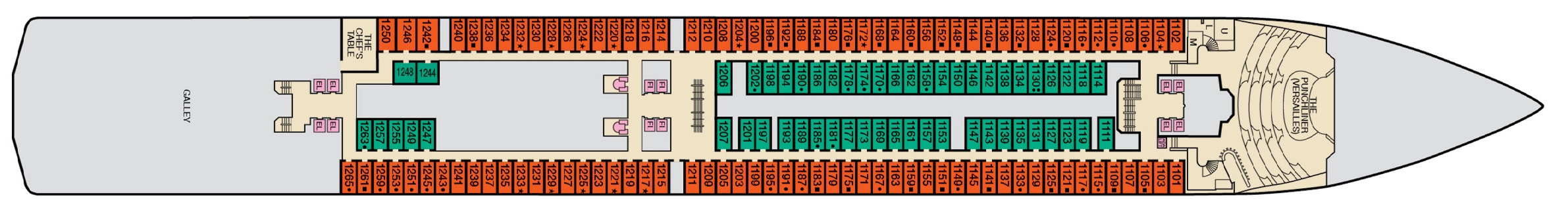 Carnival Spirit, Deck 1: official cabin and venue layout