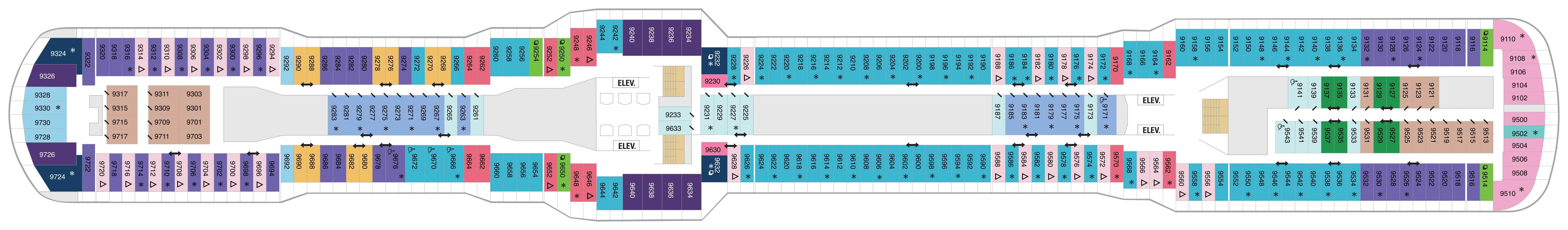 Spectrum of the Seas, Deck 9: official cabin and venue layout
