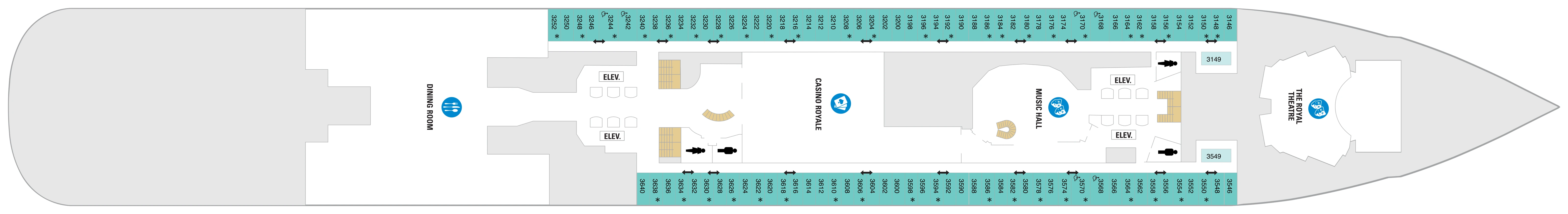 Spectrum of the Seas, Deck 3: official cabin and venue layout